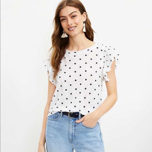 LOFT Tops - LOFT Dotted Linen Flutter Tee (never worn)